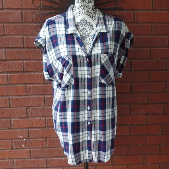 Jack's Girlfriend Tops - Jack's Girlfriend Blue Red Plaid Button Down Shirt